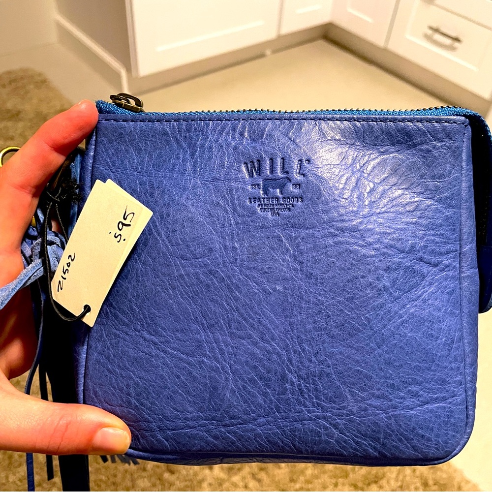 Special Edition WILL Leather Goods Handmade Textured Blue Wristlet NWT